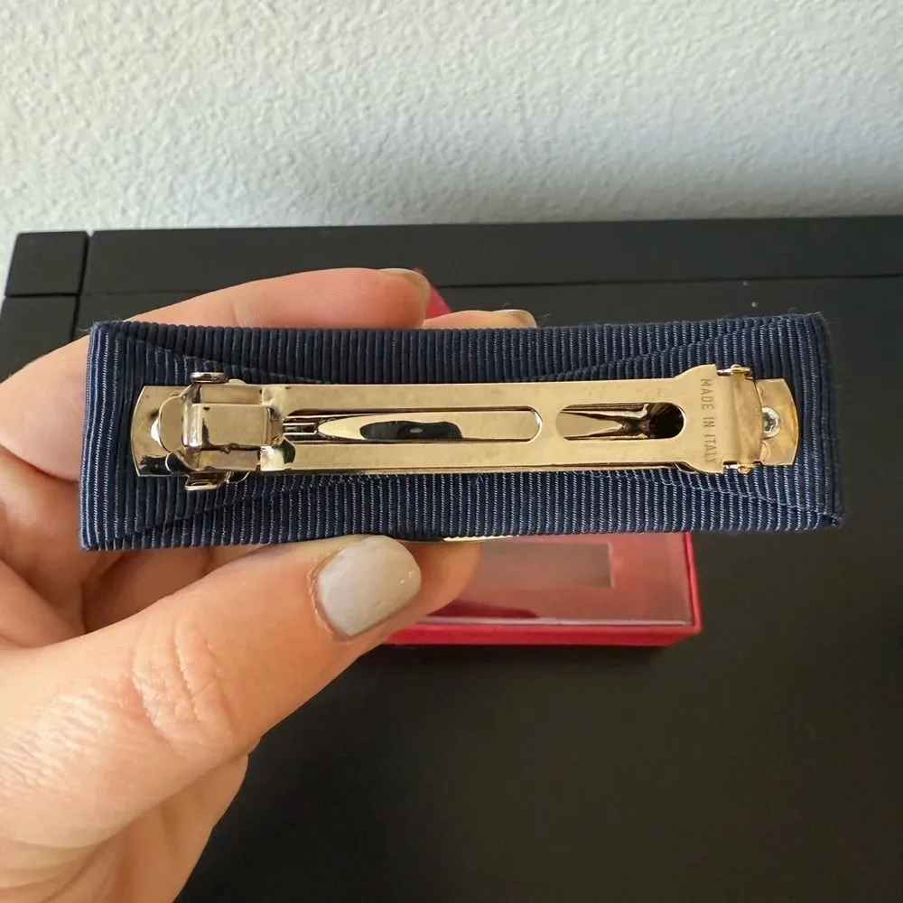 Salvatore Ferragamo  Vara Bow Clip in Navy and Silver